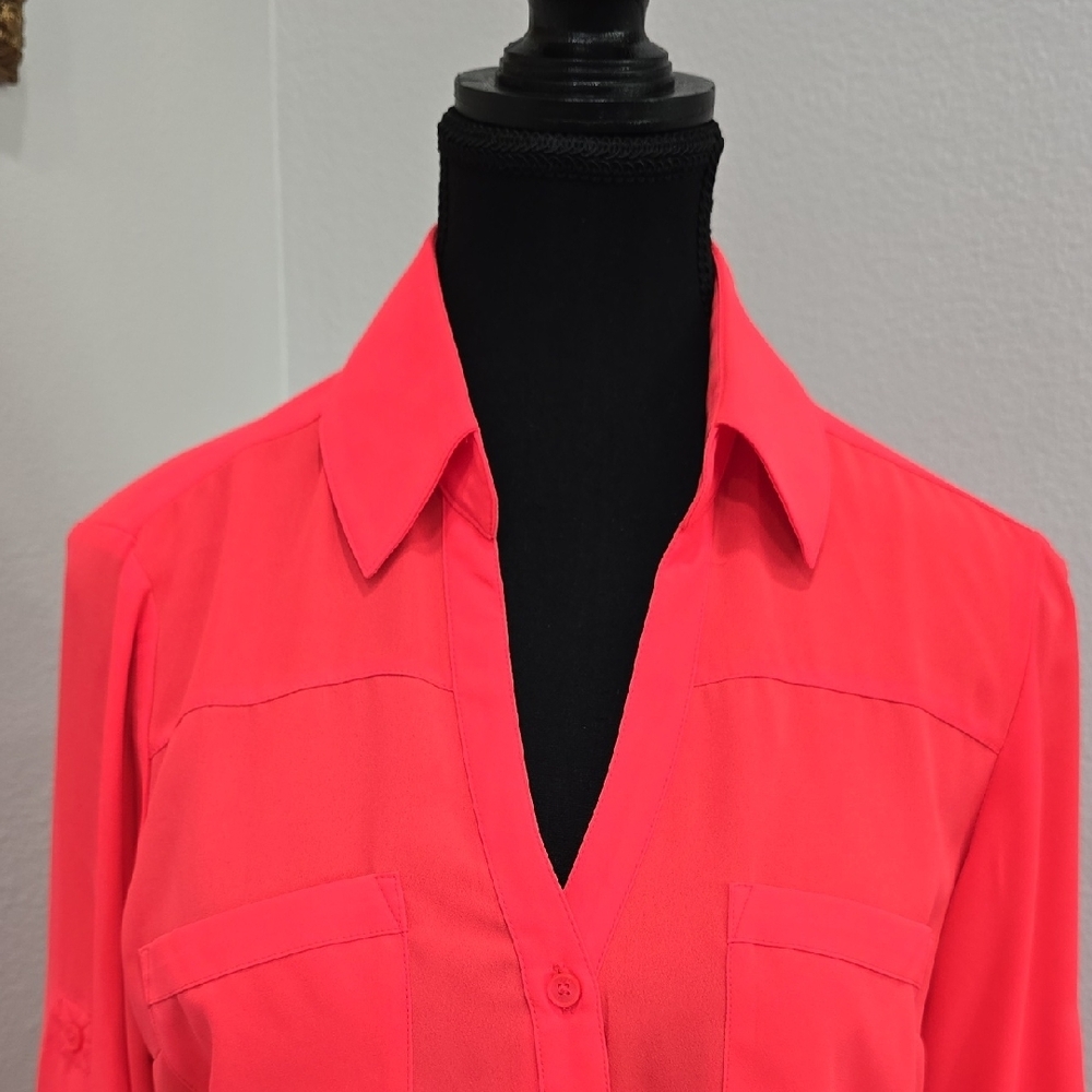 Express Coral Button-Down Utility Blouse - image 6